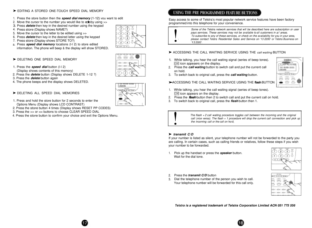 Uniden FP105 manual Editing a Stored ONE-TOUCH Speed Dial Memory, Deleting ONE Speed Dial Memory 