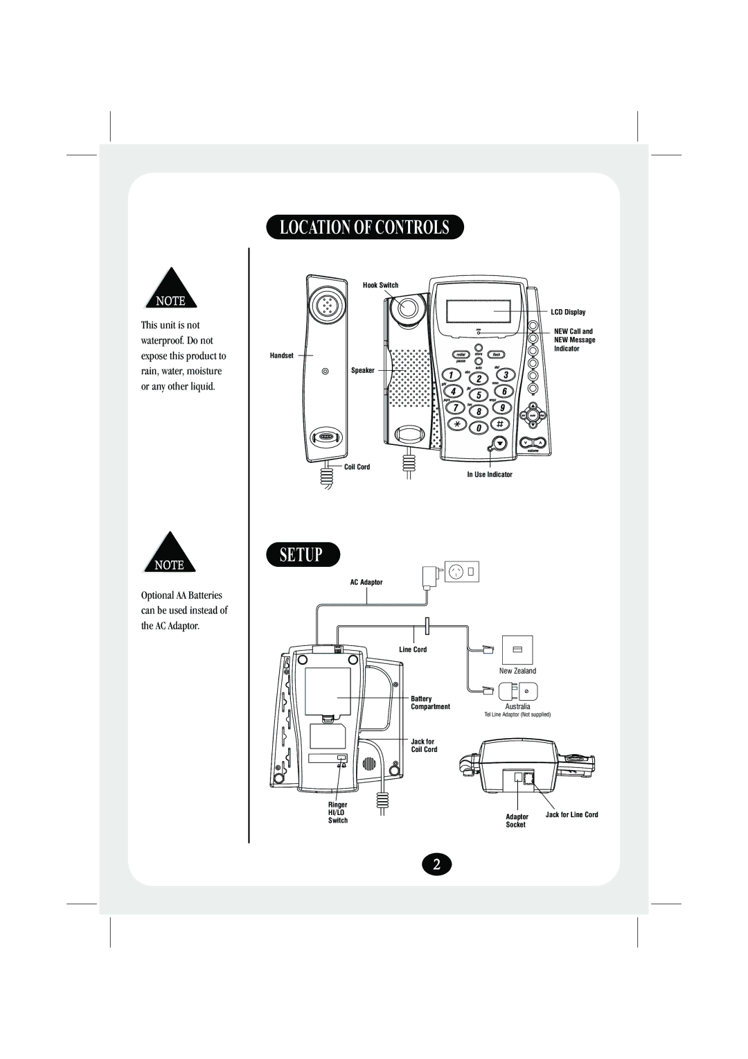 Uniden FP203 manual Location of Controls, Setup 