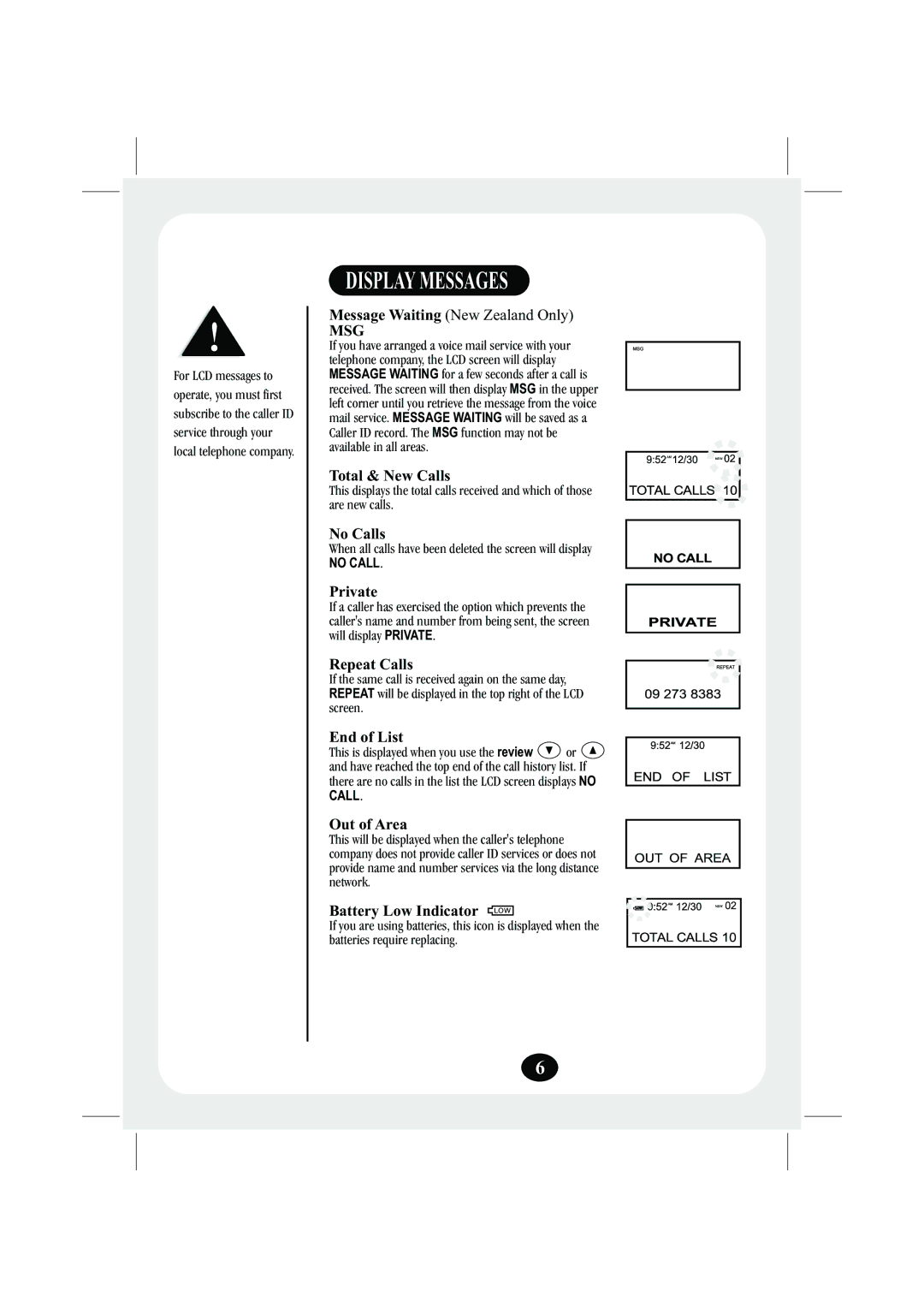 Uniden FP203 manual Display Messages 