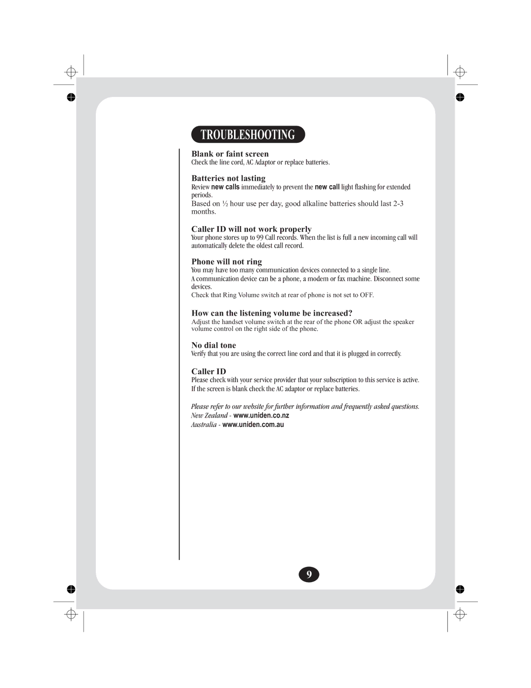 Uniden FP204 manual Troubleshooting 