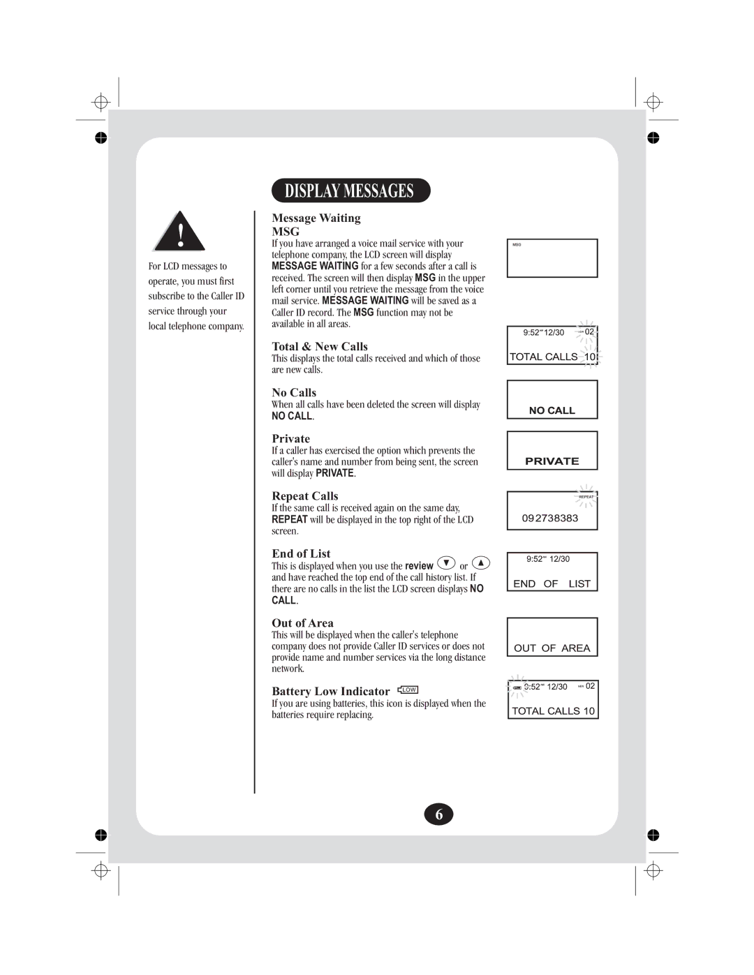 Uniden FP204 manual Display Messages 