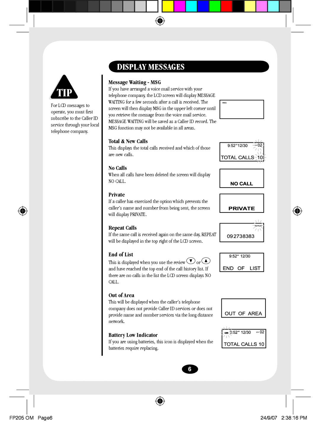 Uniden FP205 manual Display Messages 