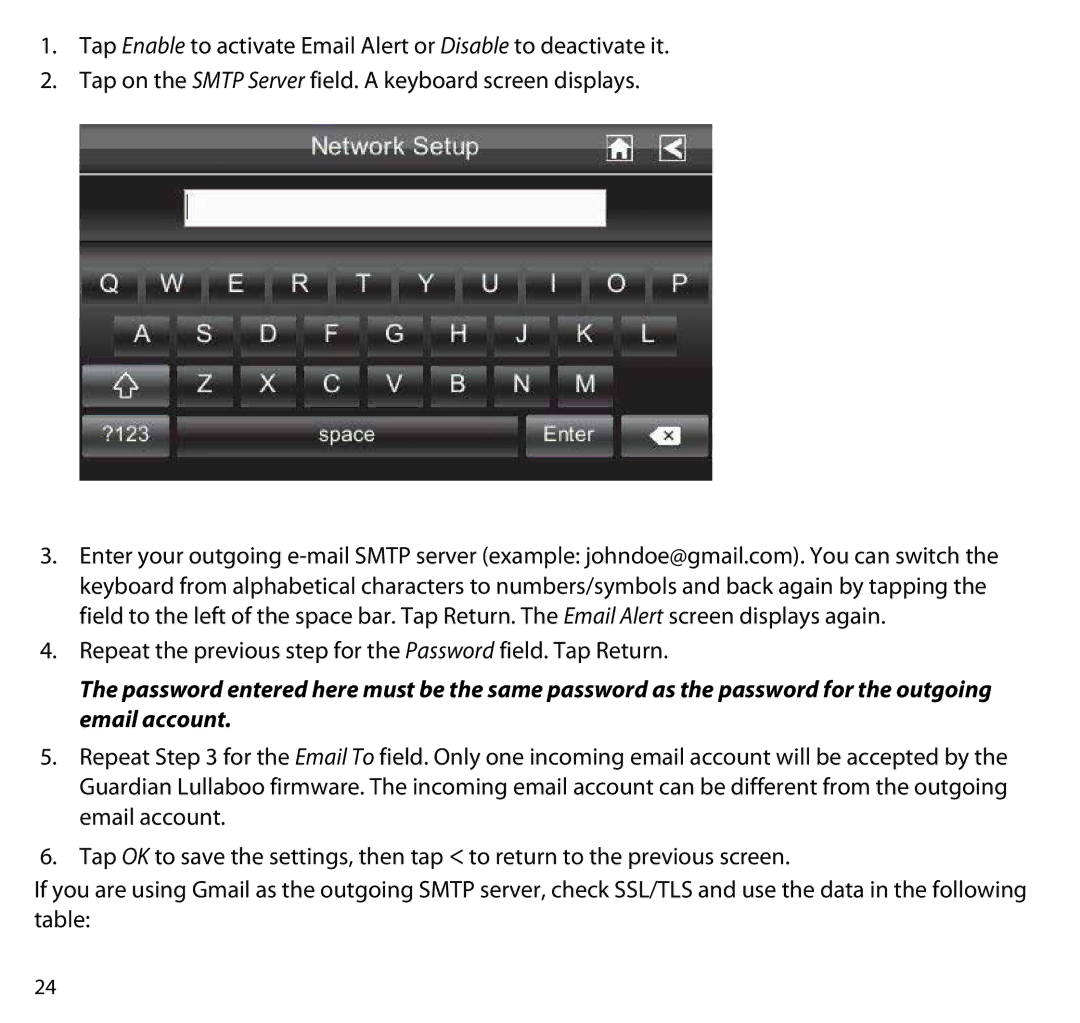 Uniden G403 manual Repeat the previous step for the Password field. Tap Return 