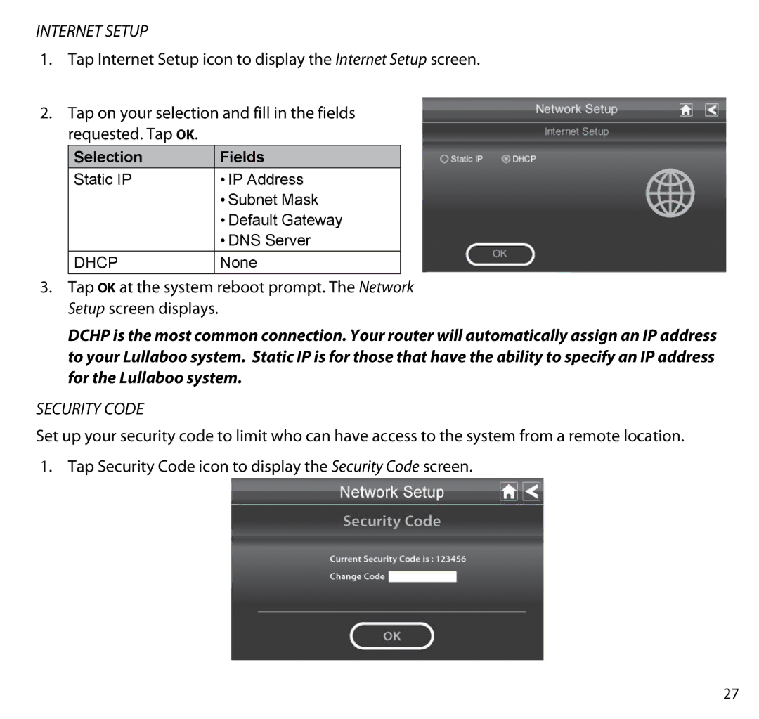 Uniden G403 manual Internet Setup, Security Code 