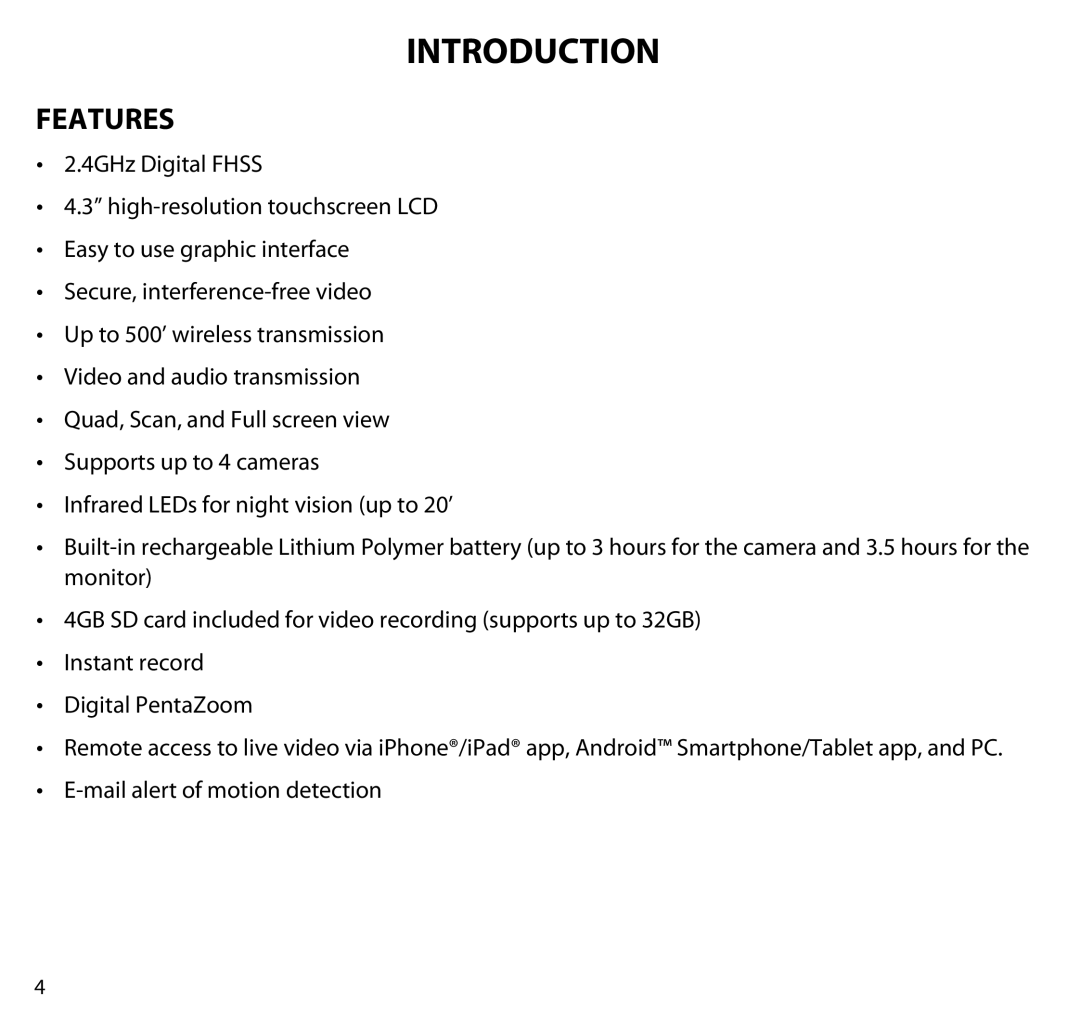 Uniden G403 manual Introduction, Features 