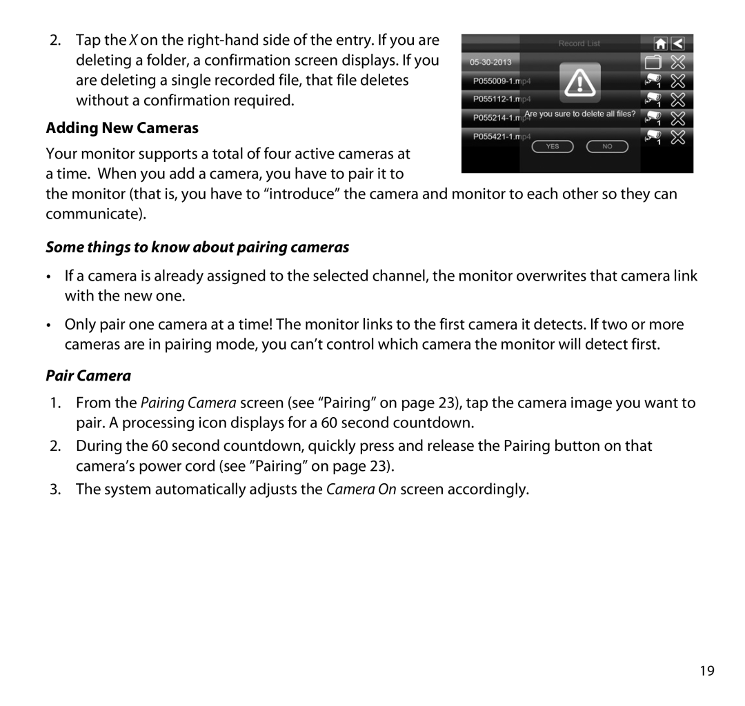 Uniden G955 manual Adding New Cameras, Some things to know about pairing cameras, Pair Camera 