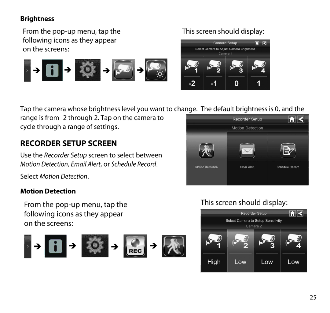 Uniden G955 manual Recorder Setup Screen, Motion Detection 