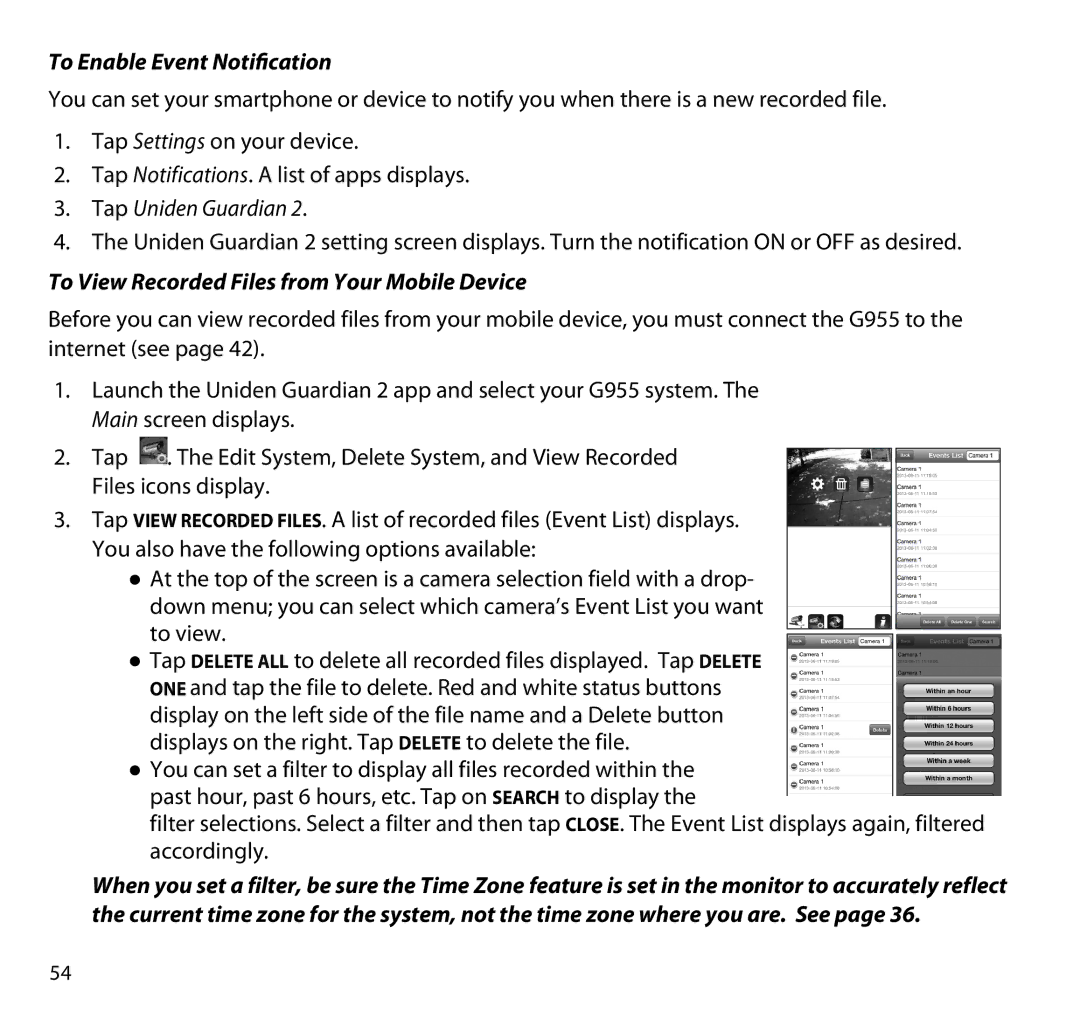 Uniden G955 manual To Enable Event Notification 