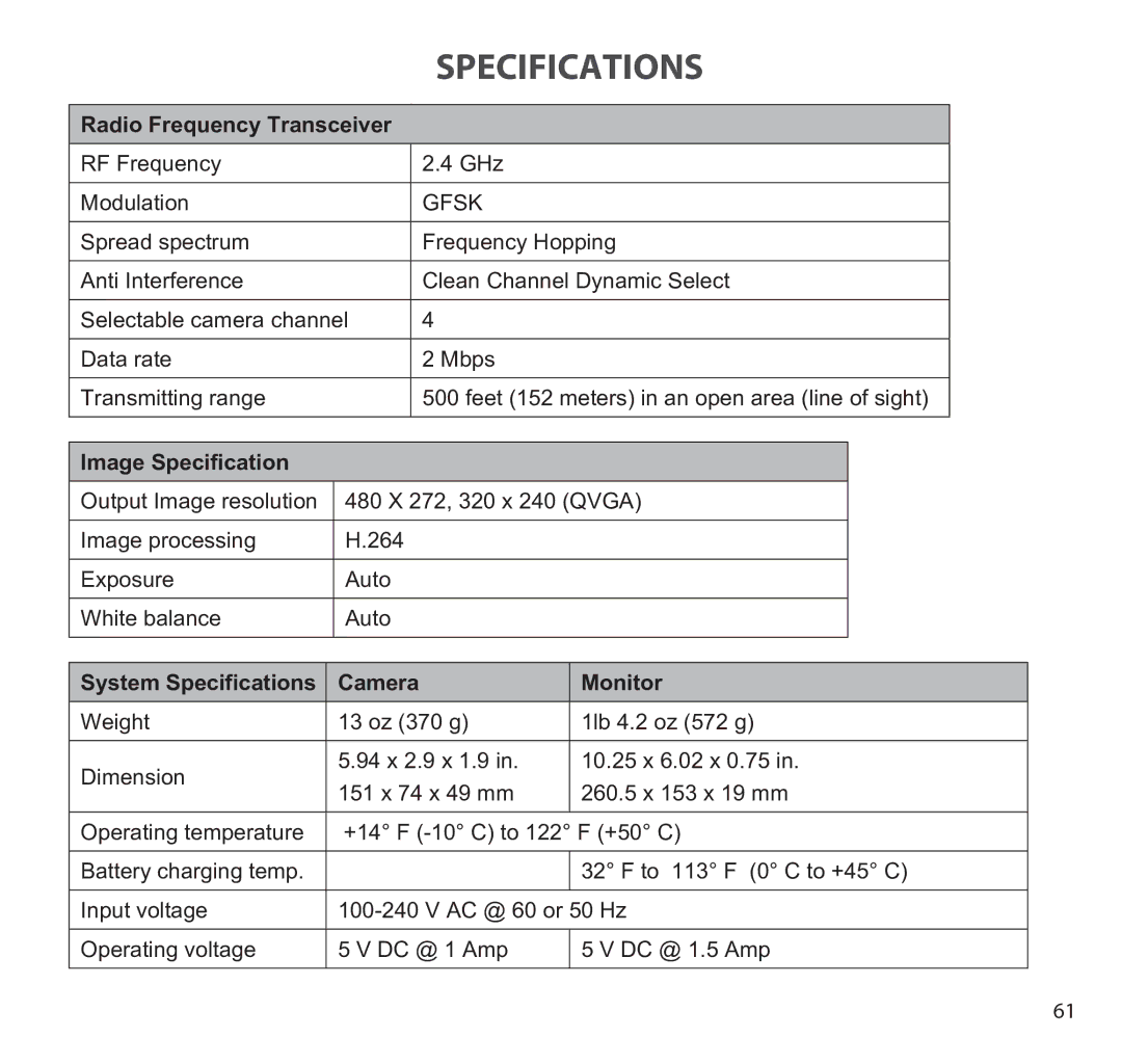 Uniden G955 manual Specifications 