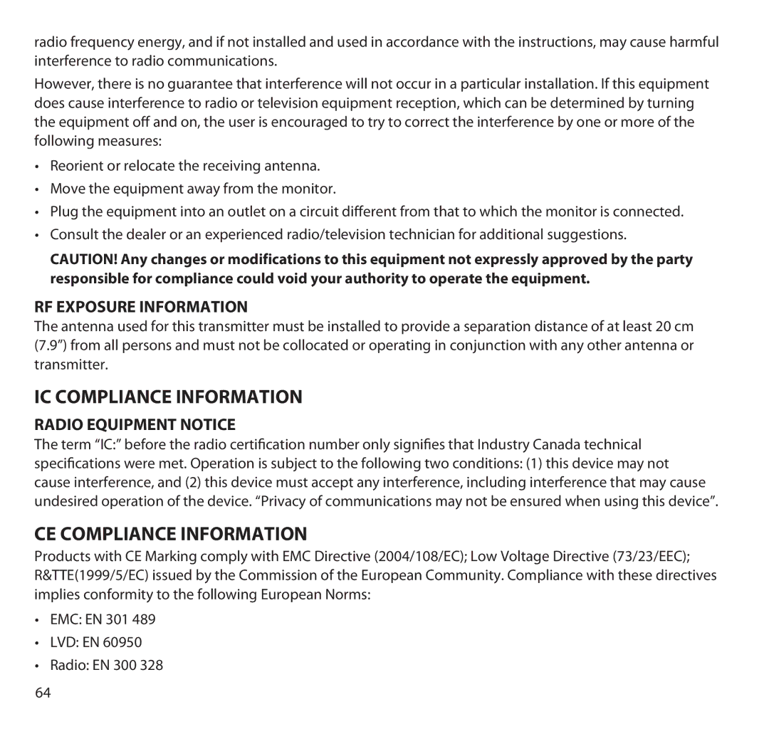 Uniden G955 manual IC Compliance Information, CE Compliance Information, RF Exposure Information, Radio Equipment Notice 