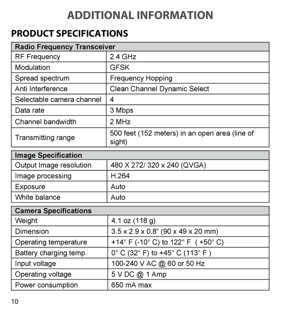 Uniden GC43W user manual Additional Information, Product Specifications 