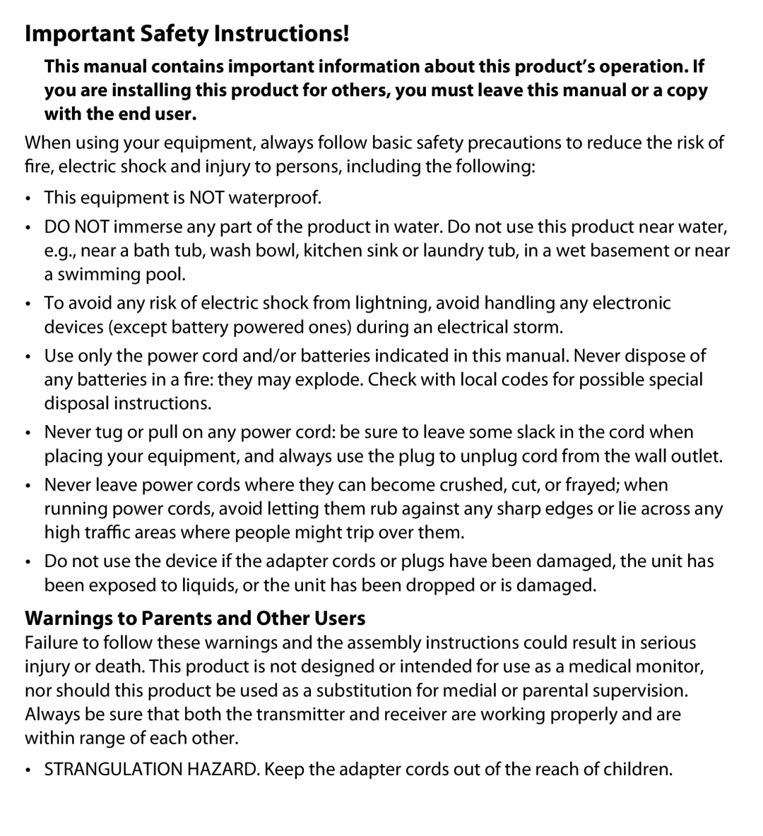 Uniden GC43W user manual Important Safety Instructions 