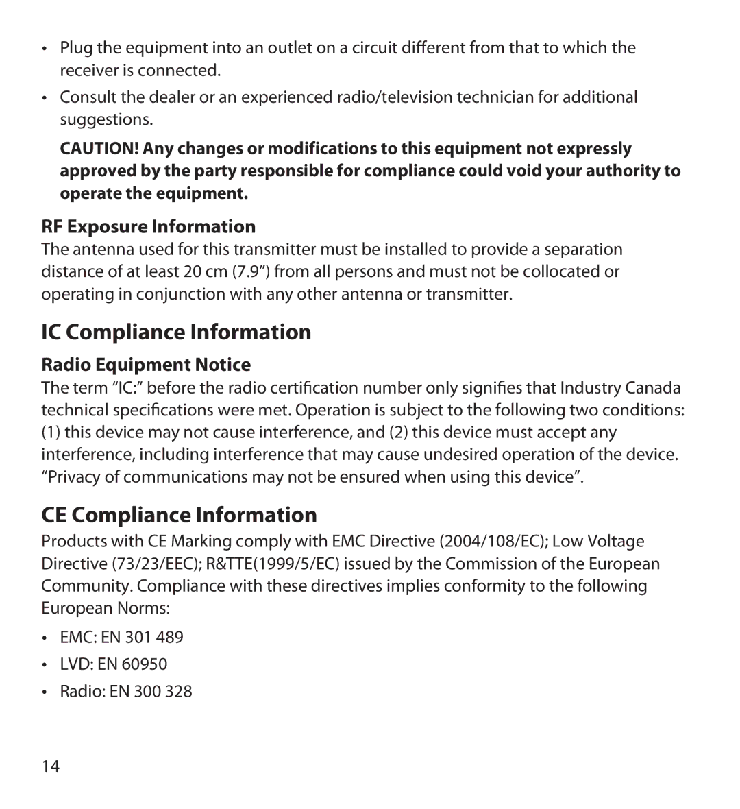 Uniden GC45W user manual IC Compliance Information, CE Compliance Information 