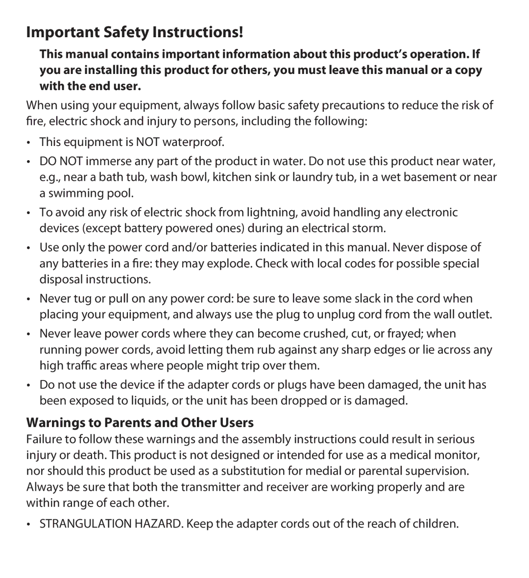 Uniden GC45W user manual Important Safety Instructions 