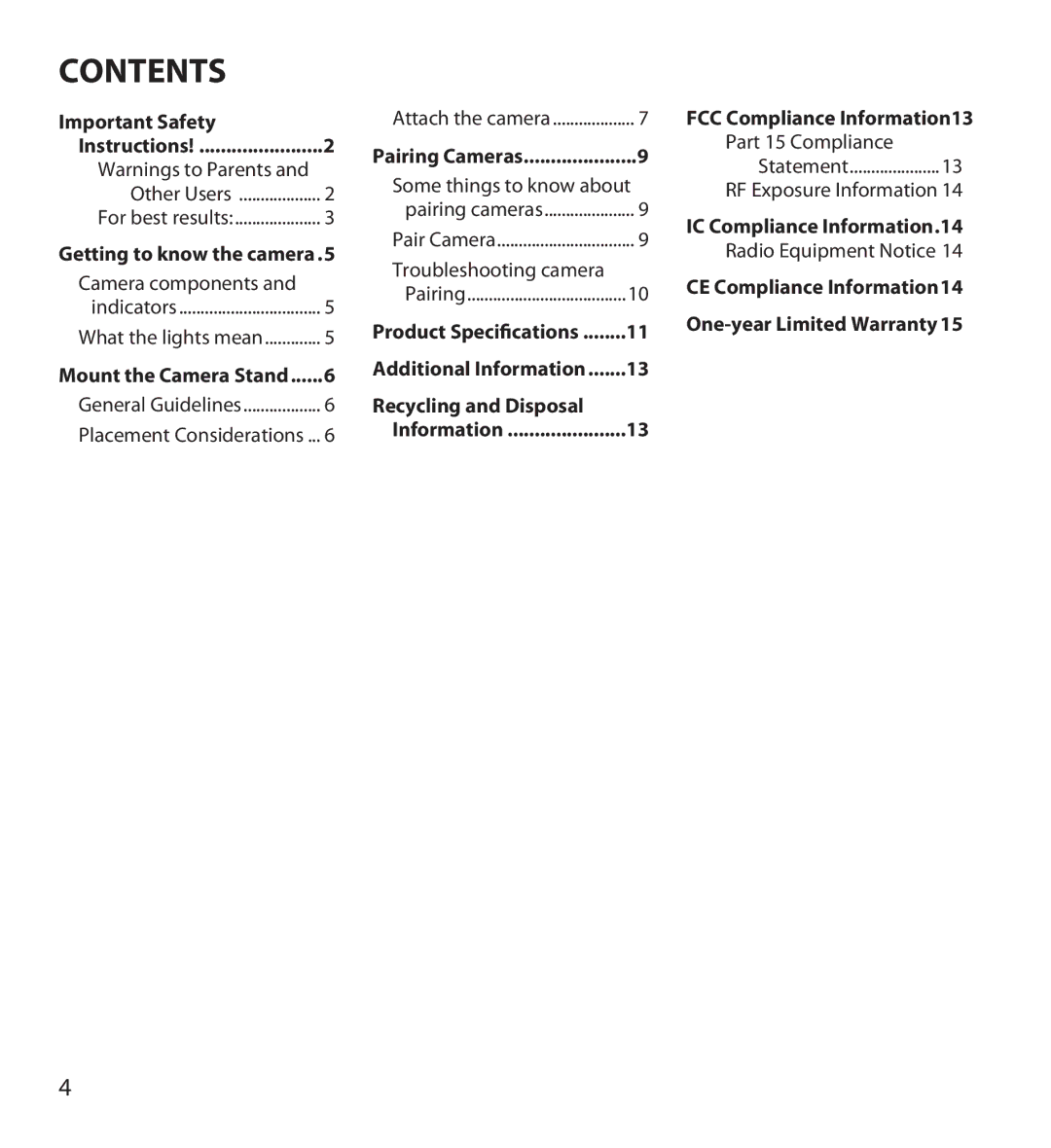 Uniden GC45W user manual Contents 