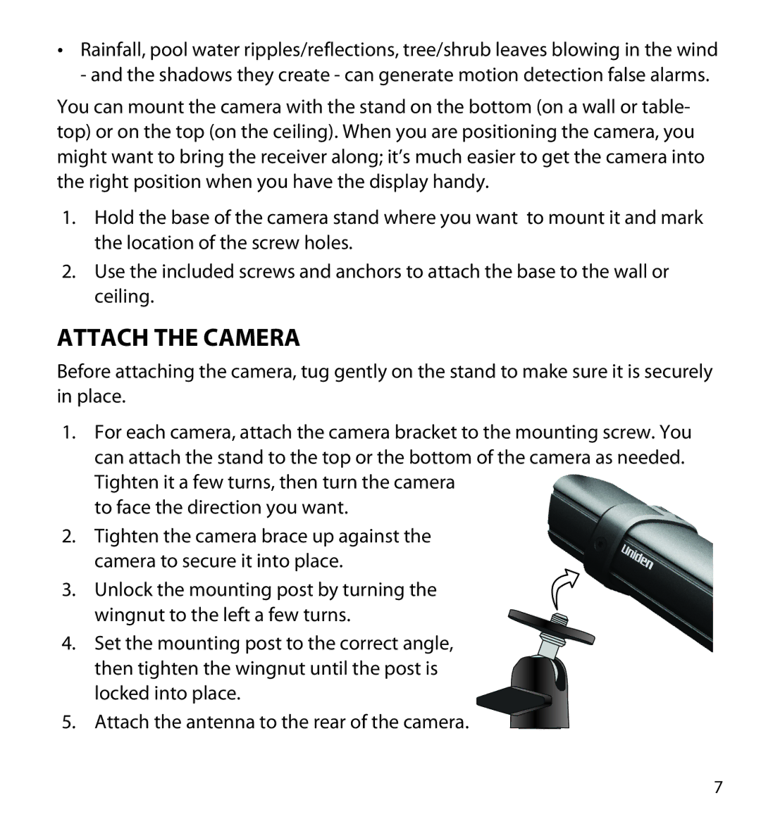 Uniden GC45W user manual Attach the Camera 