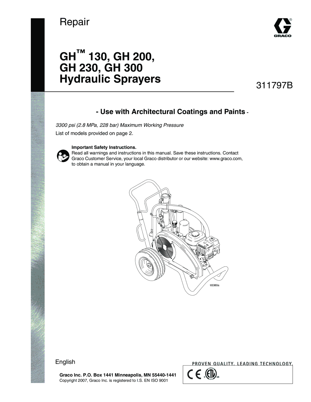 Uniden GH 200, GH 300 important safety instructions GH 130, GH GH 230, GH Hydraulic Sprayers 