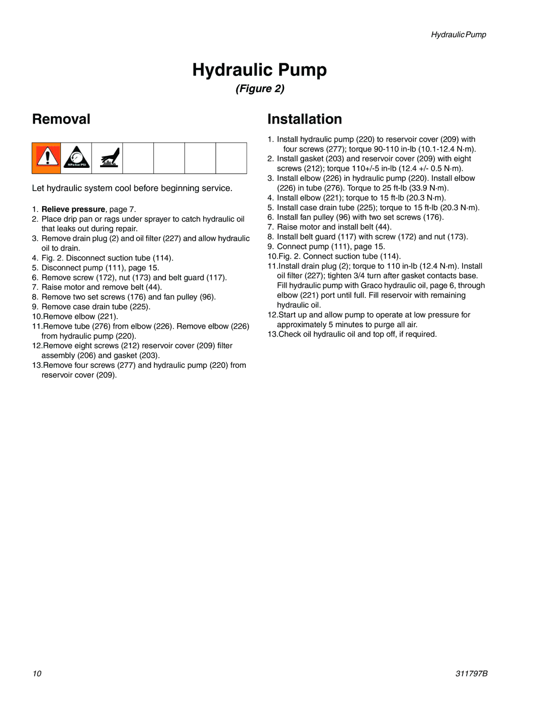 Uniden GH 130, GH 230, GH 200, GH 300 important safety instructions Hydraulic Pump, Removal, Installation 