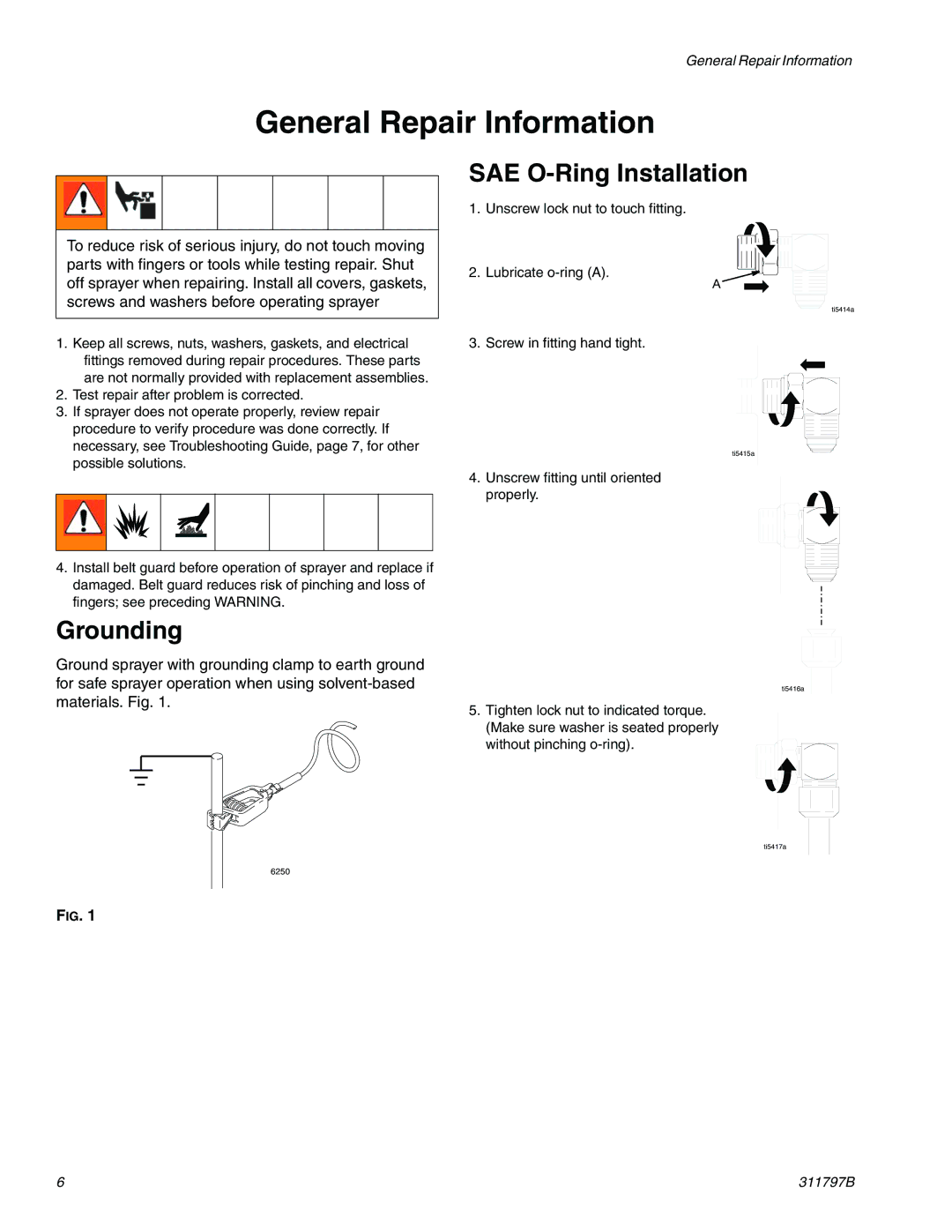 Uniden GH 130, GH 230, GH 200, GH 300 General Repair Information, Grounding, SAE O-Ring Installation 