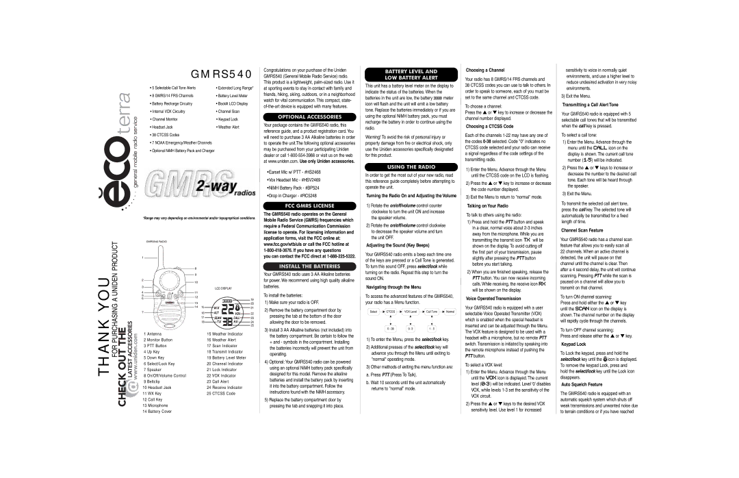 Uniden GMRS540 manual Choosing a Channel, Choosing a Ctcss Code, Talking on Your Radio, Transmitting a Call Alert Tone 