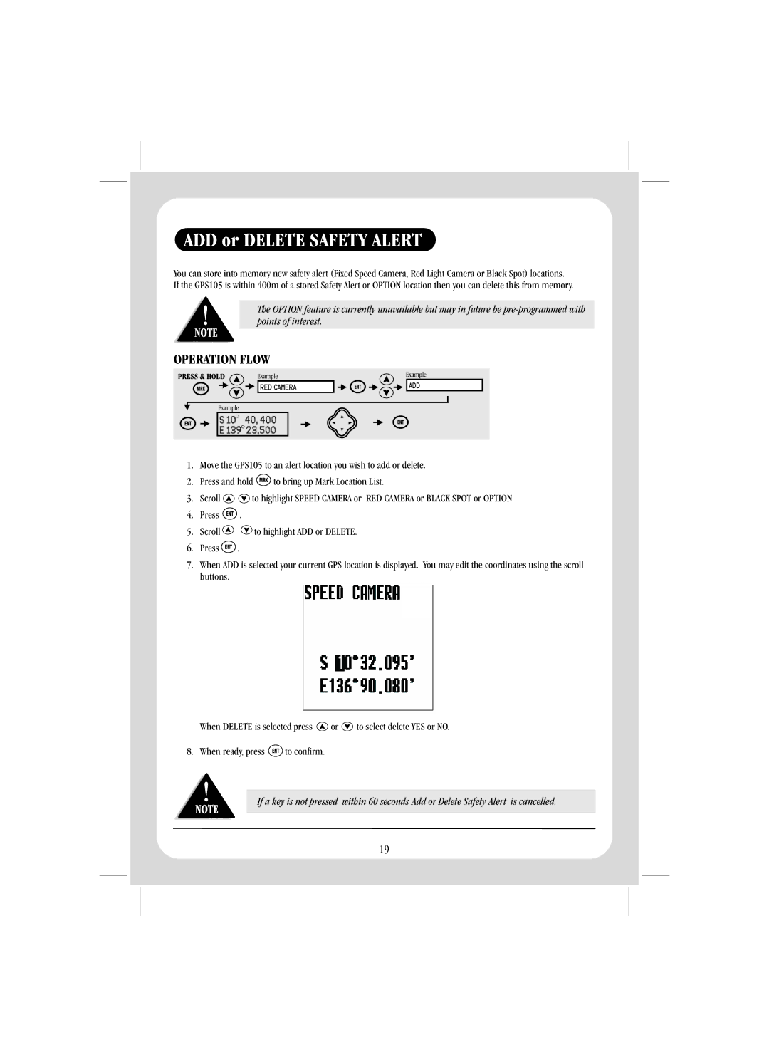 Uniden GPS105 quick start ADD or Delete Safety Alert 