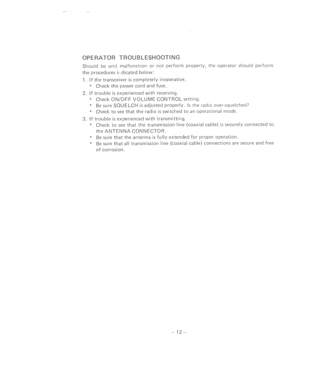 Uniden GRANT owner manual Operator Troubleshooting 