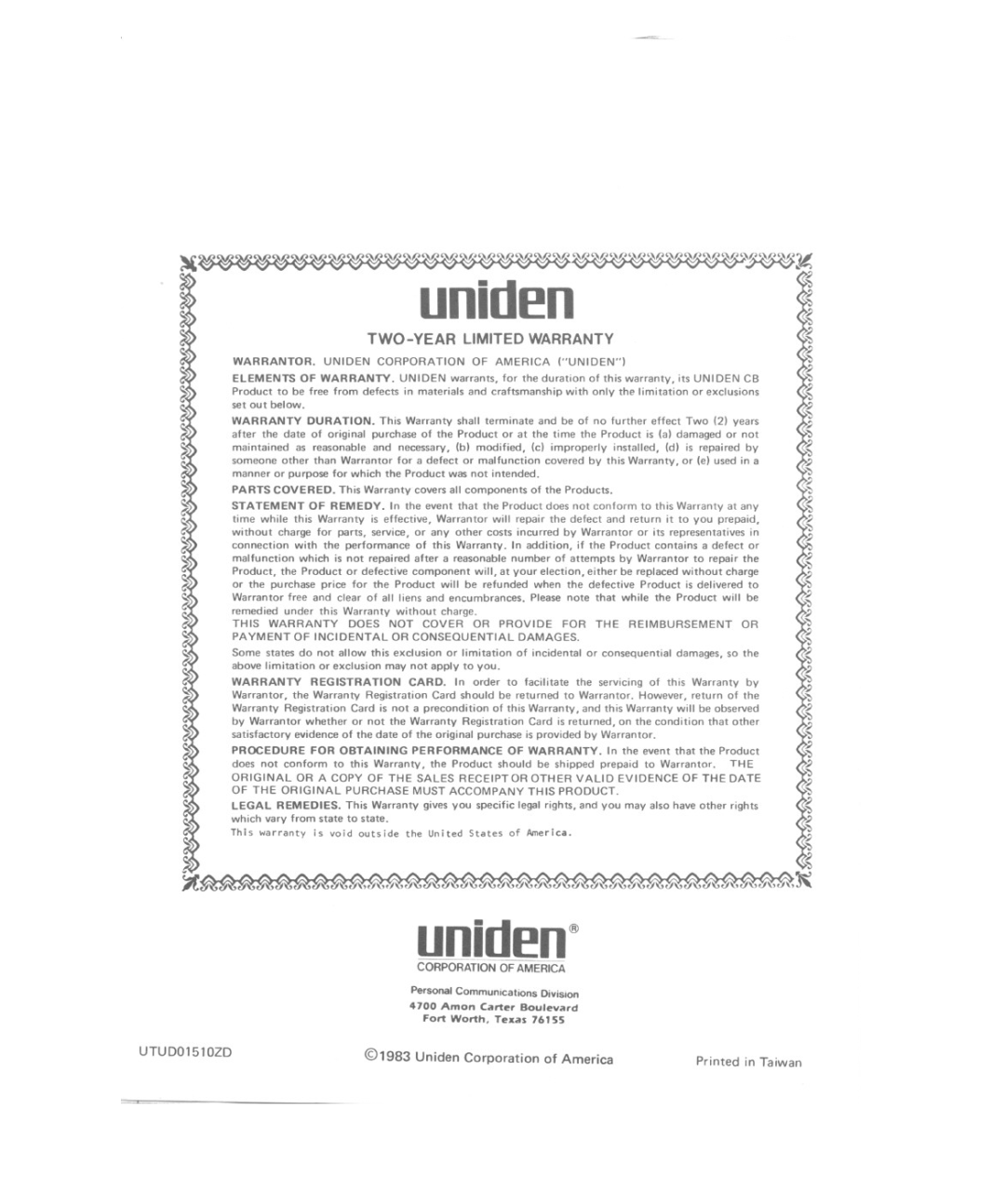 Uniden GRANT owner manual Uniden 