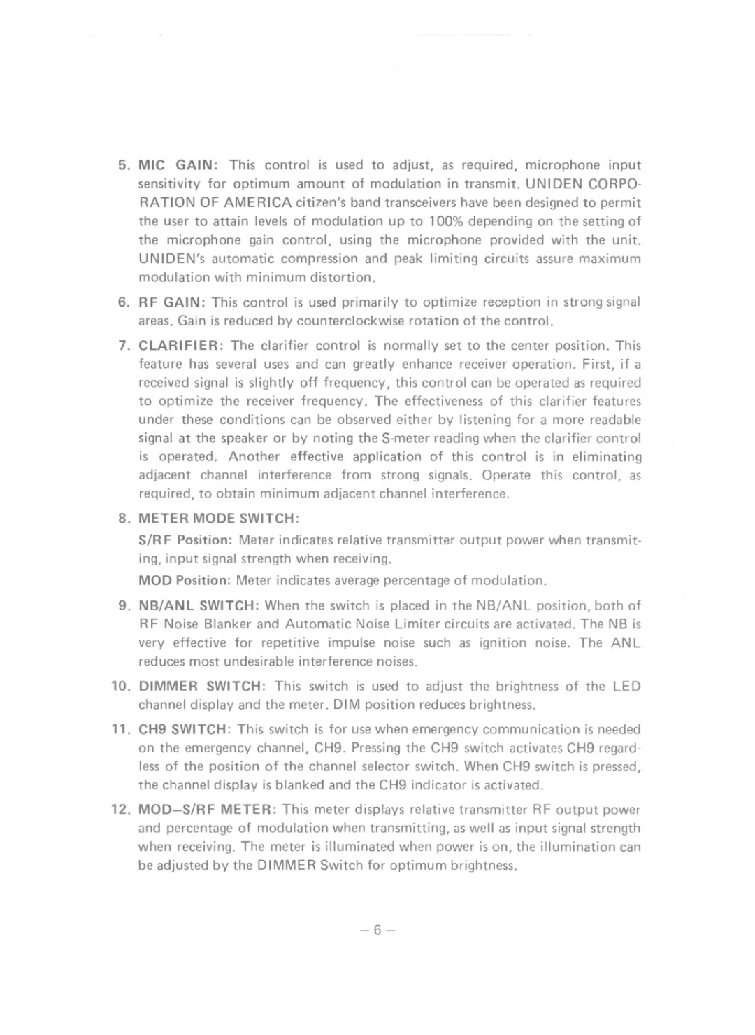 Uniden GRANT owner manual MODPosition Meter indicates averagepercentage of modulation 