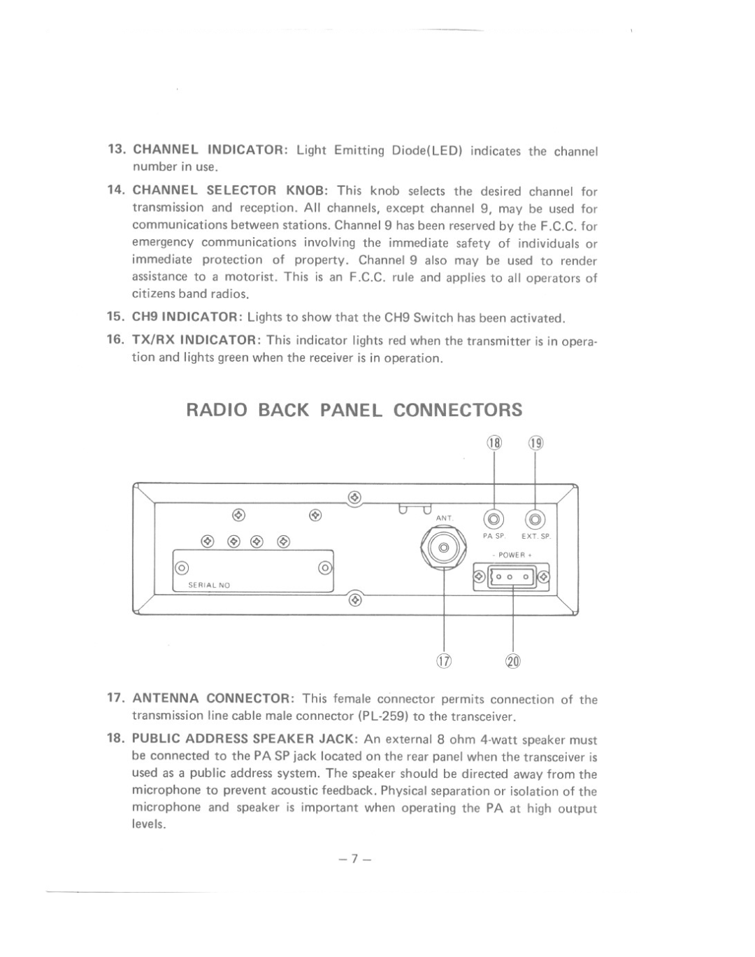 Uniden GRANT owner manual Radio Back Panel Connectors, @ @ 