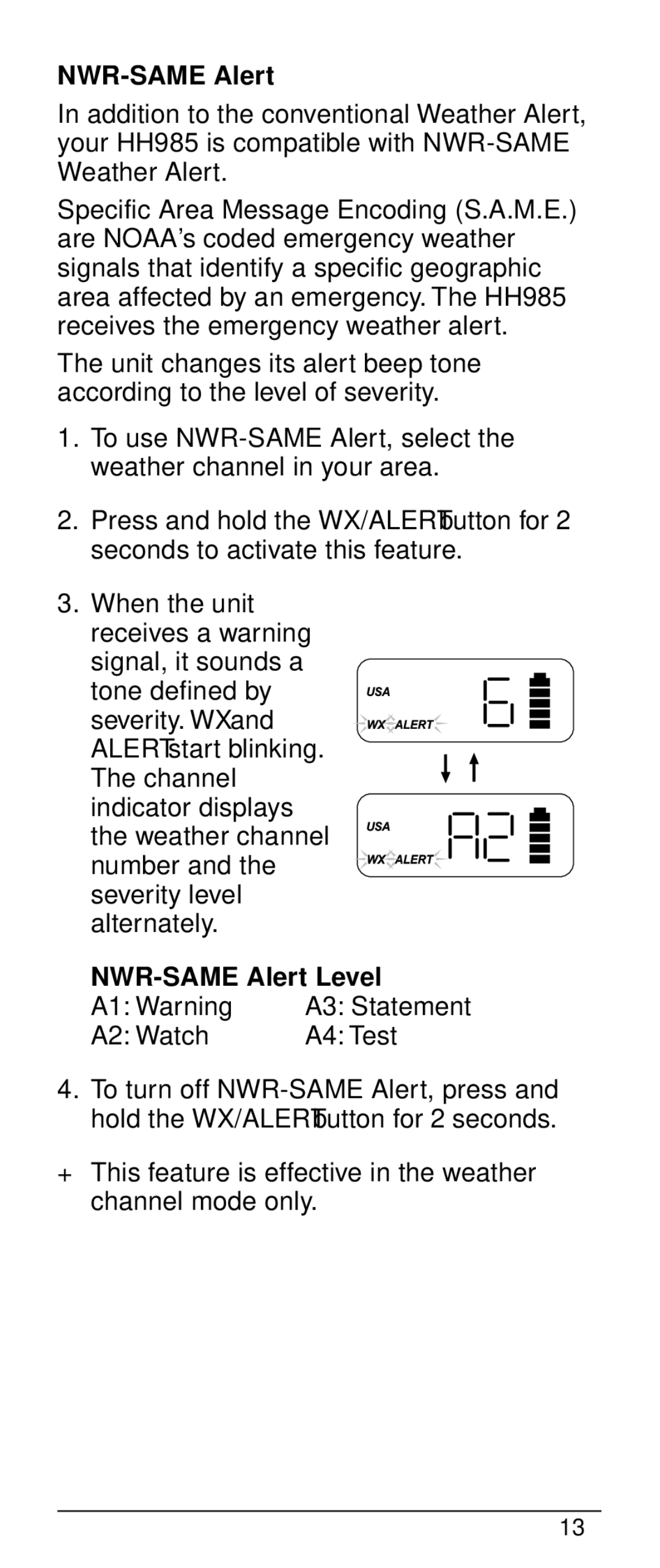 Uniden HH-985 warranty NWR-SAME Alert Level 