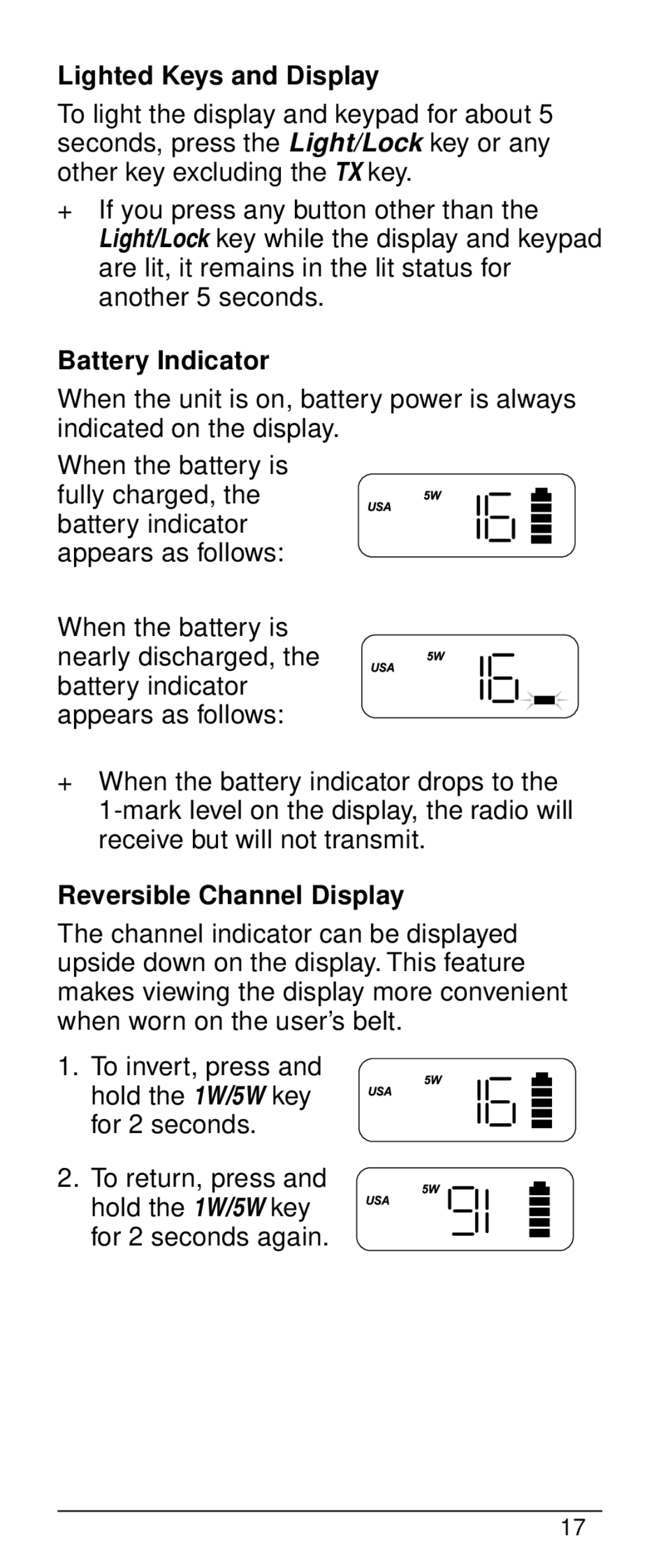 Uniden HH-985 warranty Lighted Keys and Display, Battery Indicator, Reversible Channel Display 