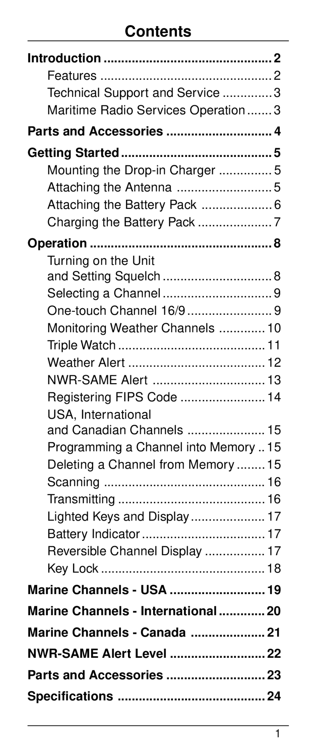 Uniden HH-985 warranty Contents 