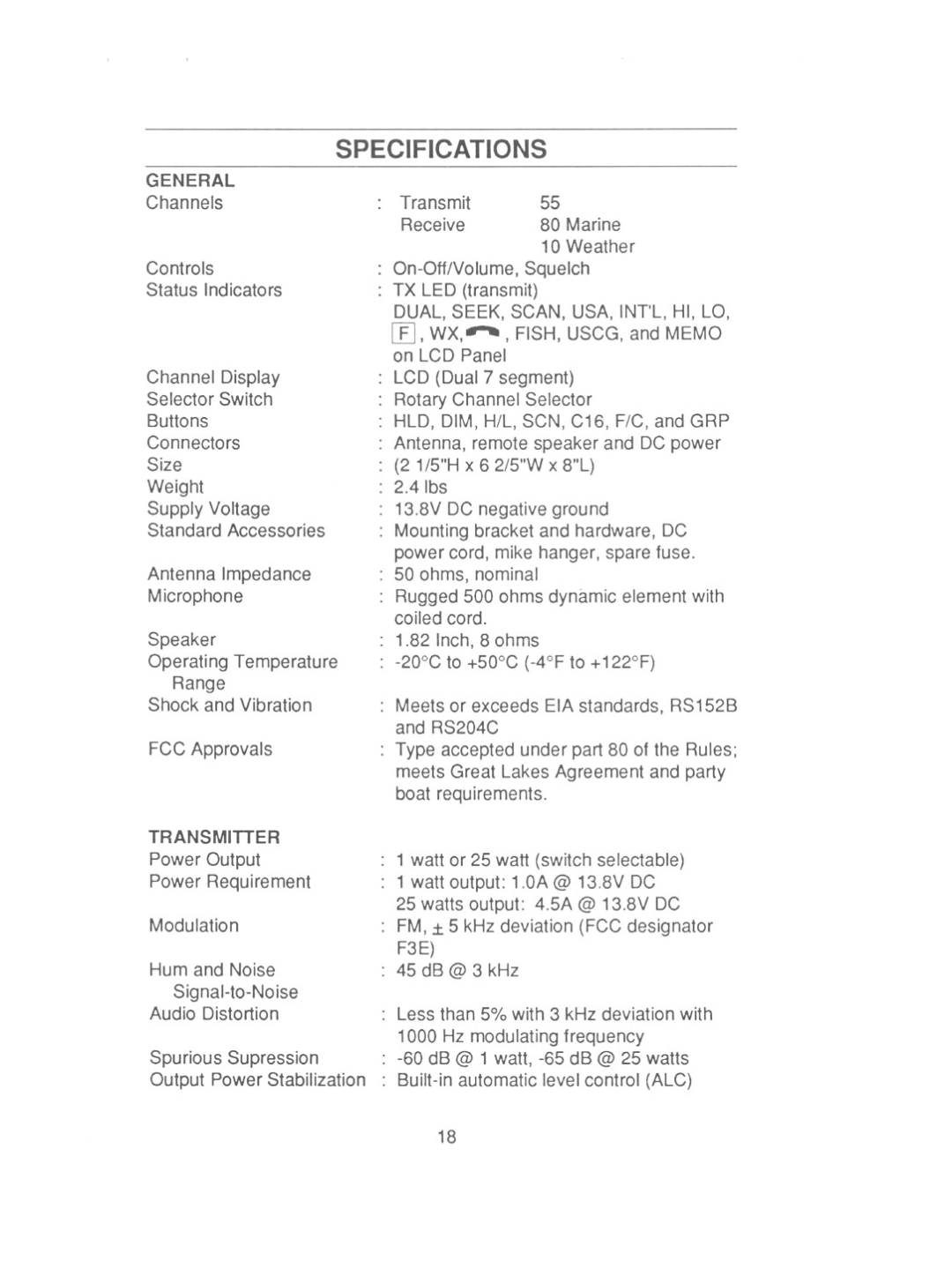 Uniden LTD 950 manual Specifications, Dual, Seek, Scan, Usa, Intl,Hi, Lo 