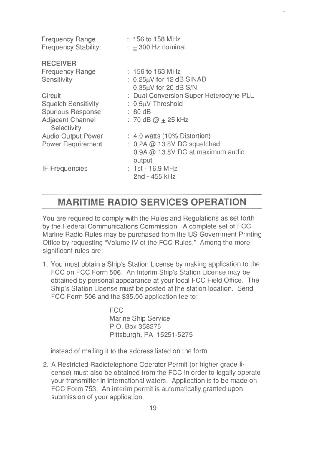 Uniden LTD 950 manual Maritime Radio Services Operation, Fcc 