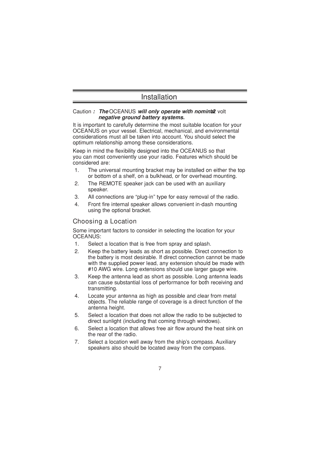 Uniden Marine Radio manual Installation, Choosing a Location 