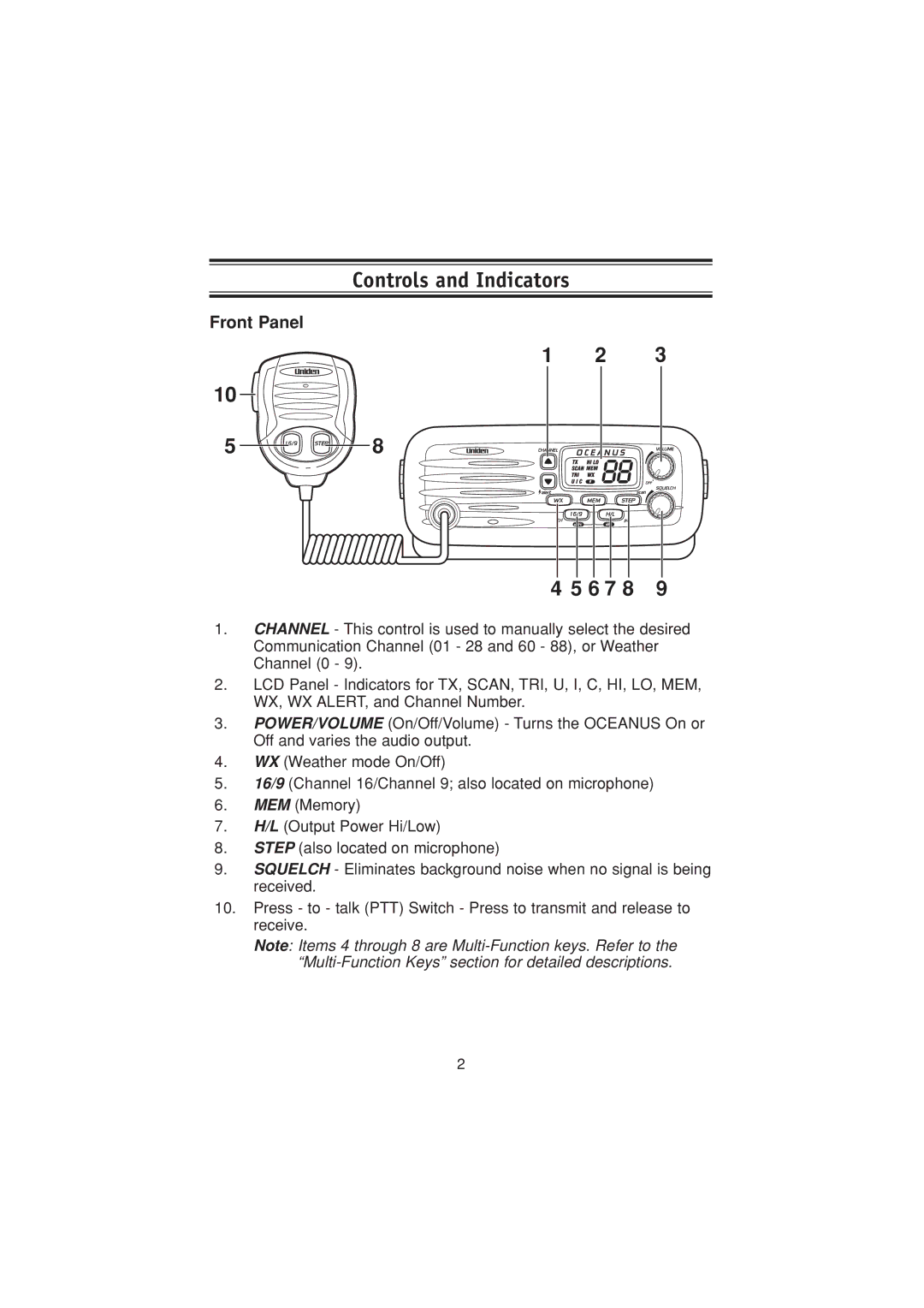 Uniden Marine Radio manual Controls and Indicators, 6 7 