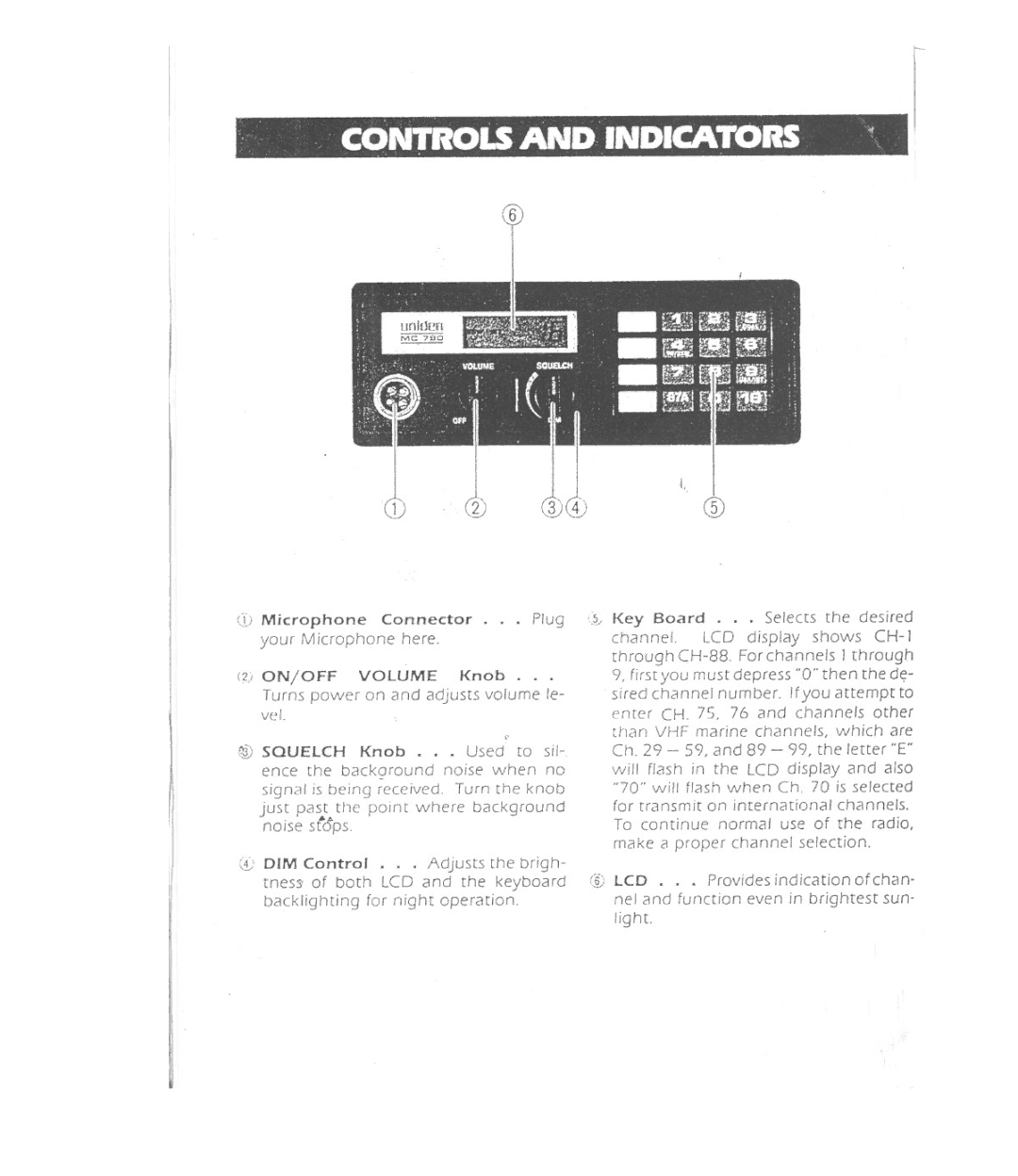 Uniden MC 790 owner manual ~ Key Board. . . Selects the desired 