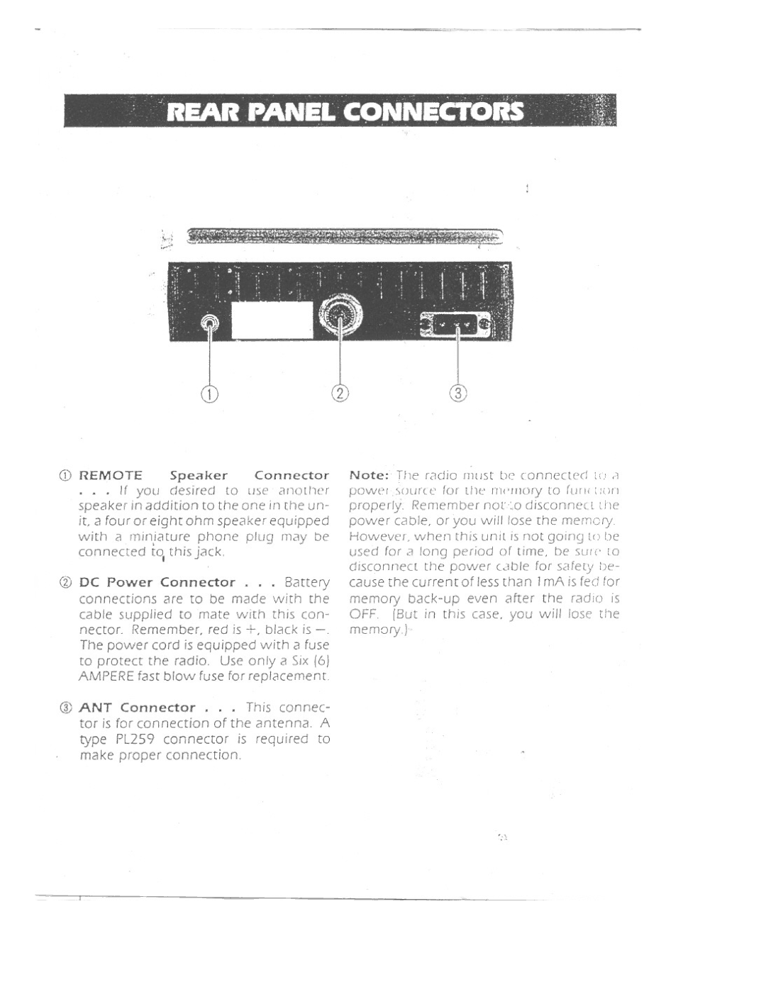 Uniden MC 790 owner manual Type PL259 connector is required to, CD Remote Speaker Connector 