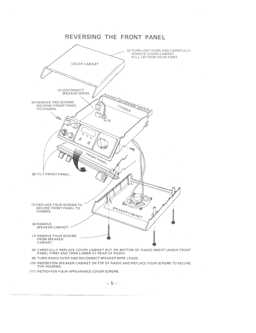 Uniden MC480 owner manual Reversing the Front Panel 