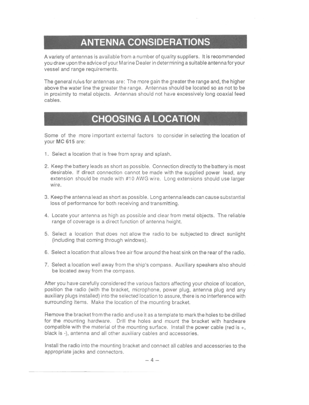 Uniden MC615 owner manual Antenna Considerations, Choosing a Location 