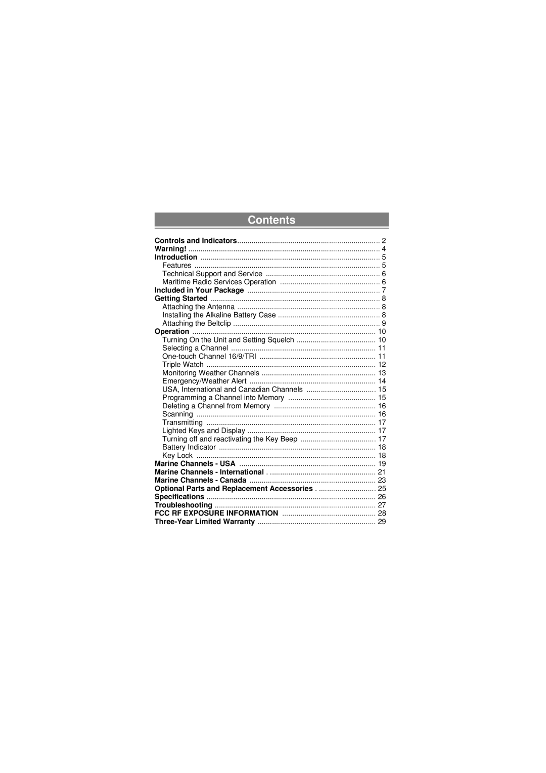 Uniden MH120 manual Contents 