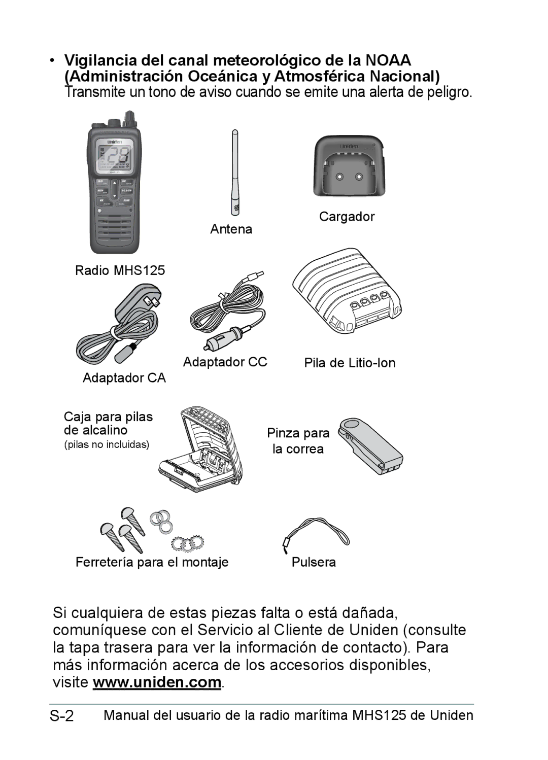 Uniden owner manual 2Manual del usuario de la radio marítima MHS125 de Uniden 