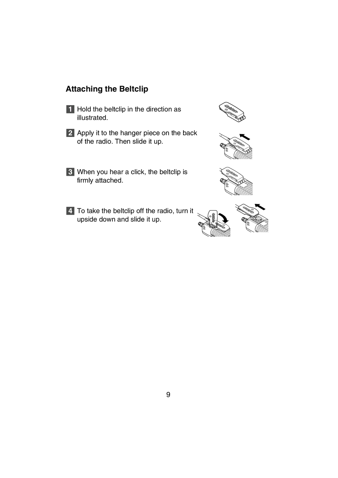 Uniden MHS350 manual Attaching the Beltclip 