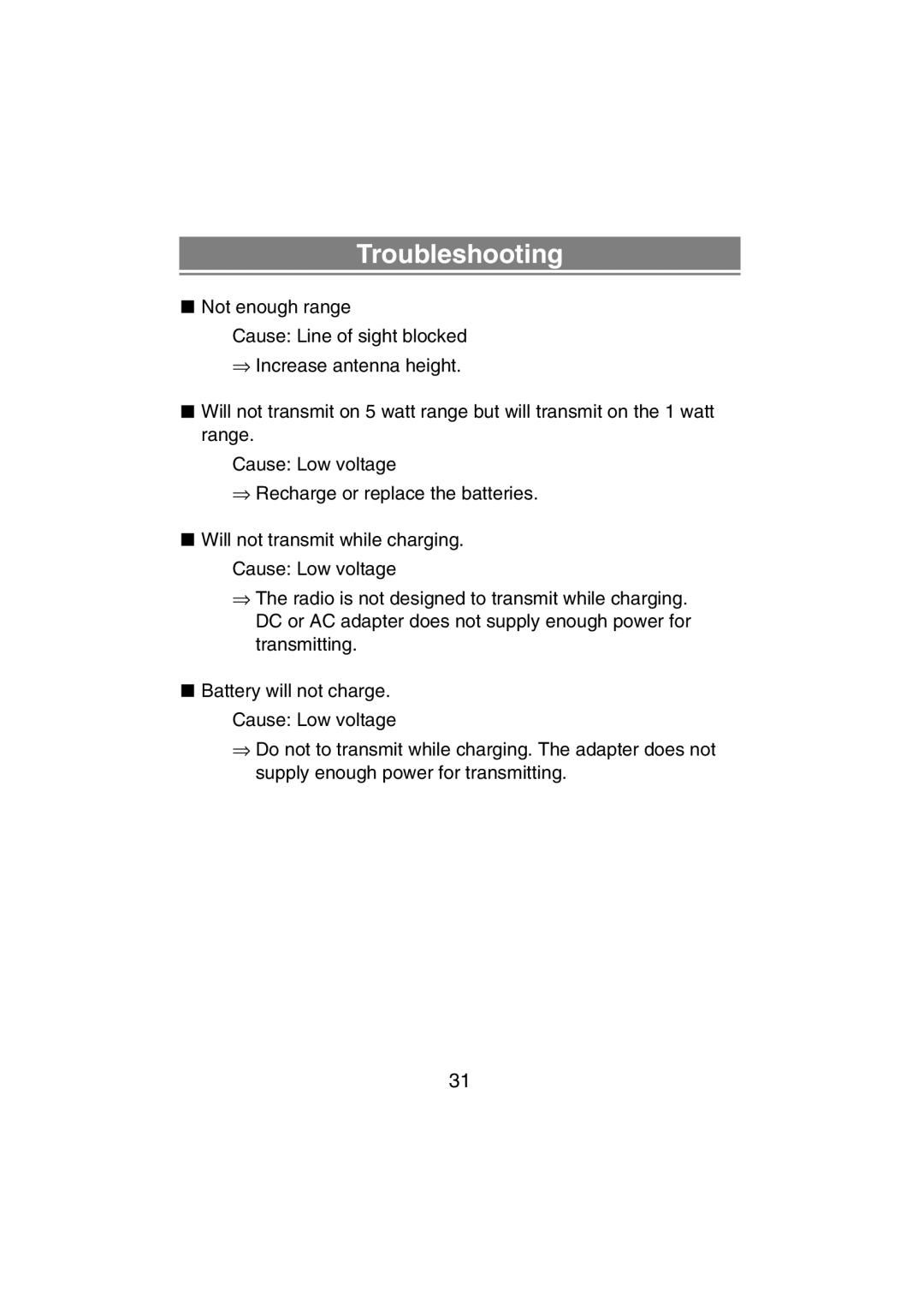 Uniden MHS350 manual Troubleshooting 