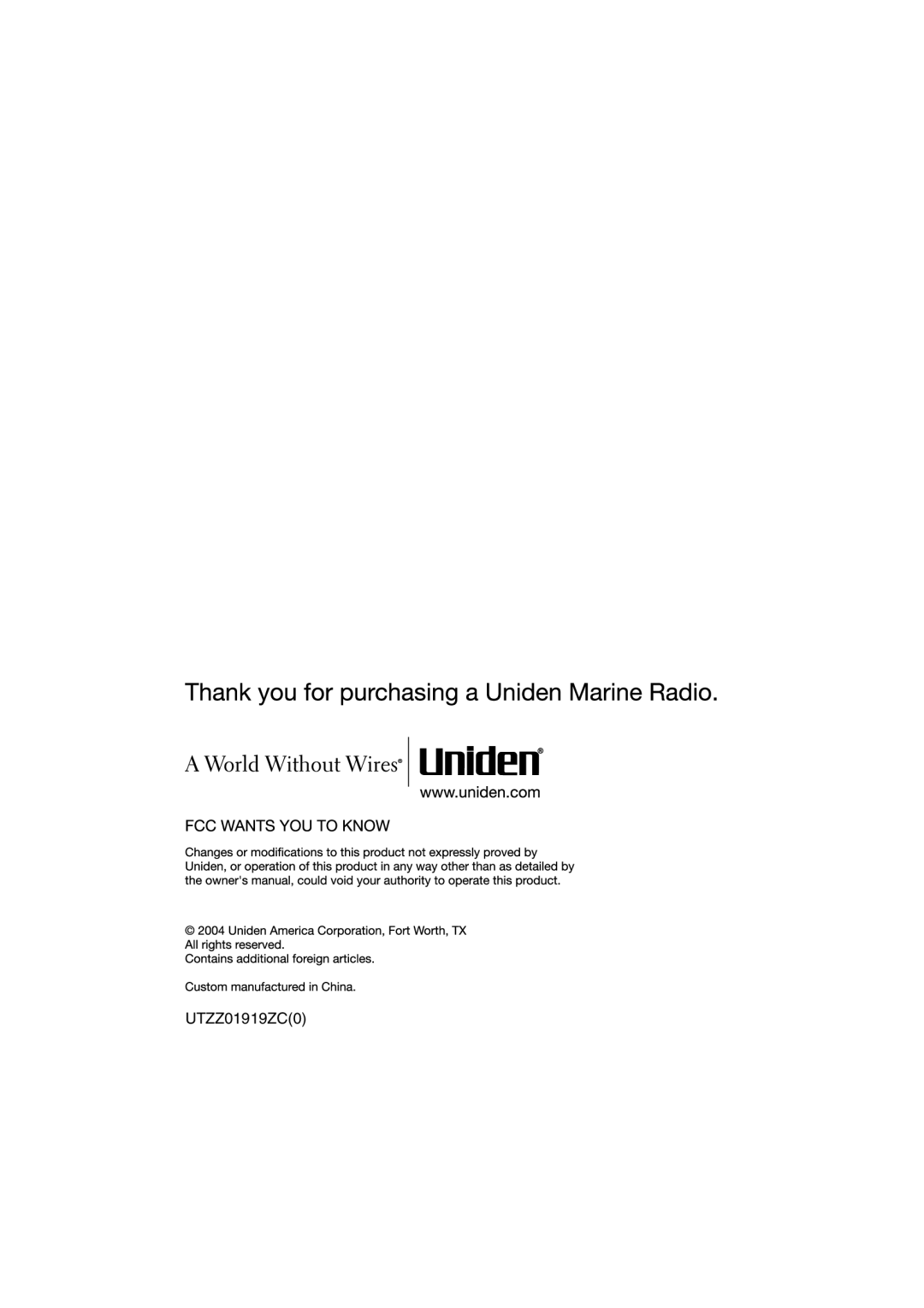 Uniden MHS350 manual UTZZ01919ZC0 