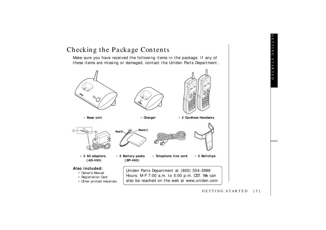 Uniden OCT4960-2 manual Checking the Package Contents 