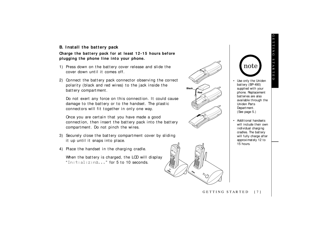 Uniden OCT4960-2 manual Install the battery pack, See 