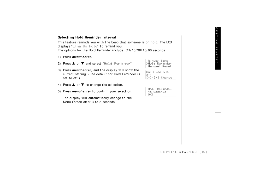 Uniden OCT4960-2 manual Selecting Hold Reminder Interval 