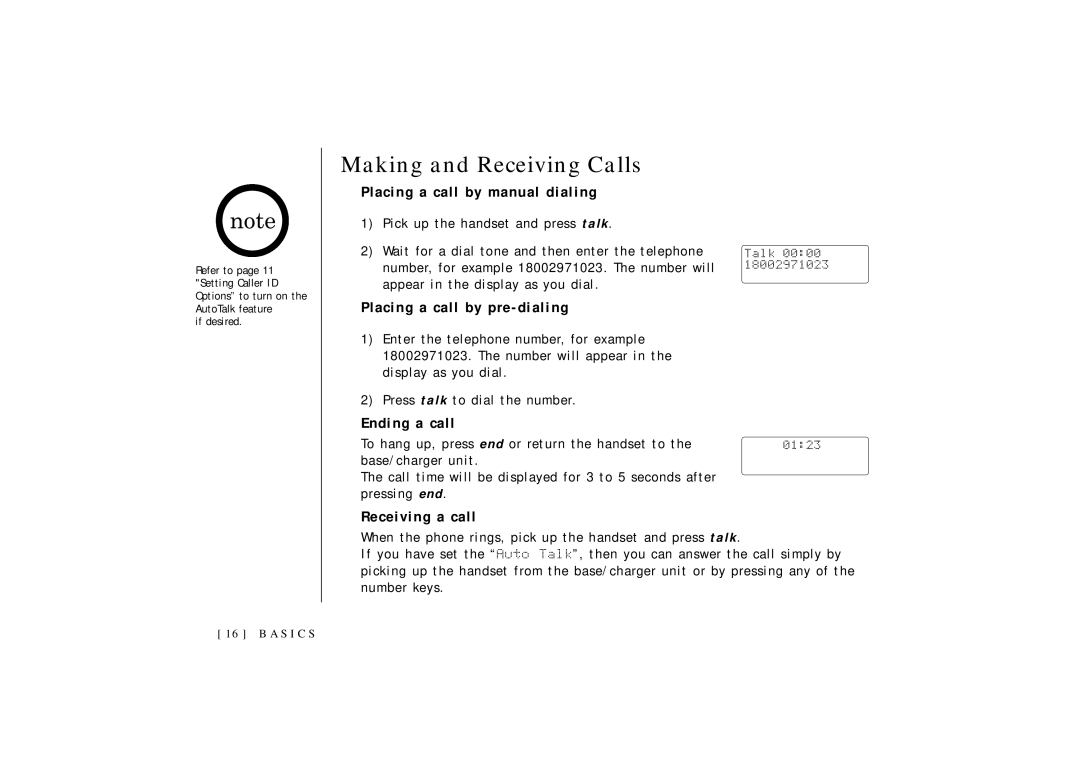 Uniden OCT4960-2 Making and Receiving Calls, Placing a call by manual dialing, Placing a call by pre-dialing 