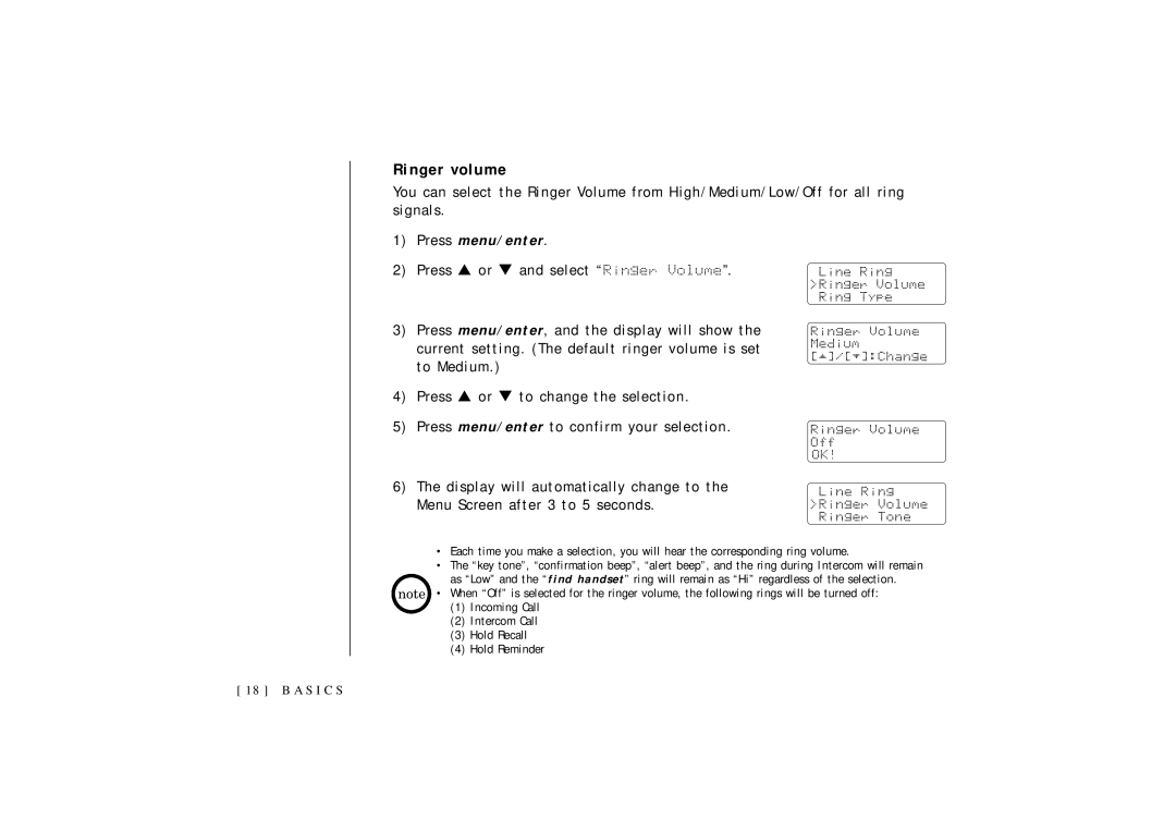 Uniden OCT4960-2 manual Ringer volume 